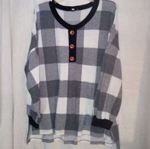 White Birch Buffalo Plaid Top Women Sz XL Warm Cozy Cottage  Minimalist Neutral